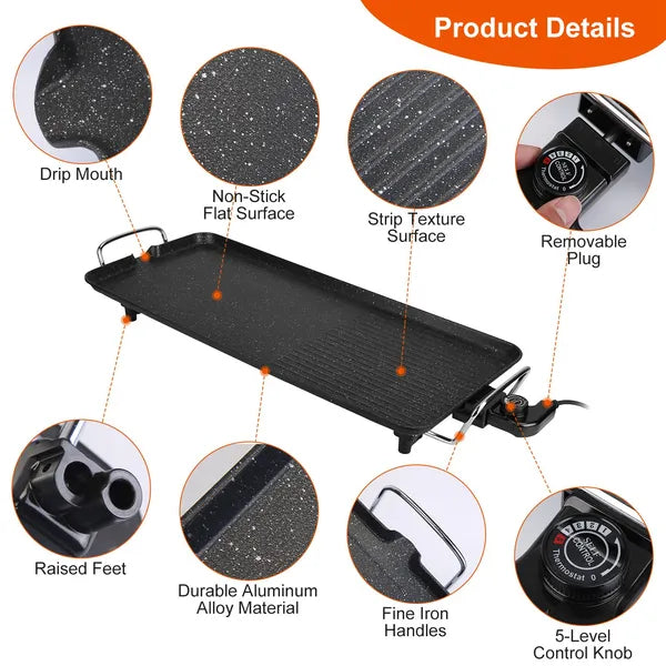 Electric Barbecue Grill Hot Plate Cooking BBQ Griddle Non-Stick Table Top Grill Griddle For Indoor and Outdoor Camping and Picnic