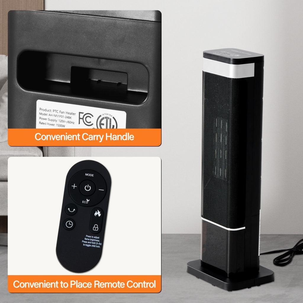 23inch Space Heater For Indoor Use, Portable Heater With 7 Light Colours