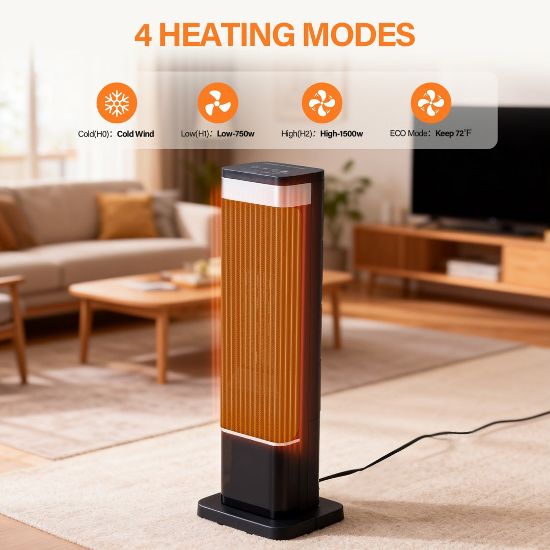 23inch Space Heater For Indoor Use, Portable Heater With 7 Light Colours