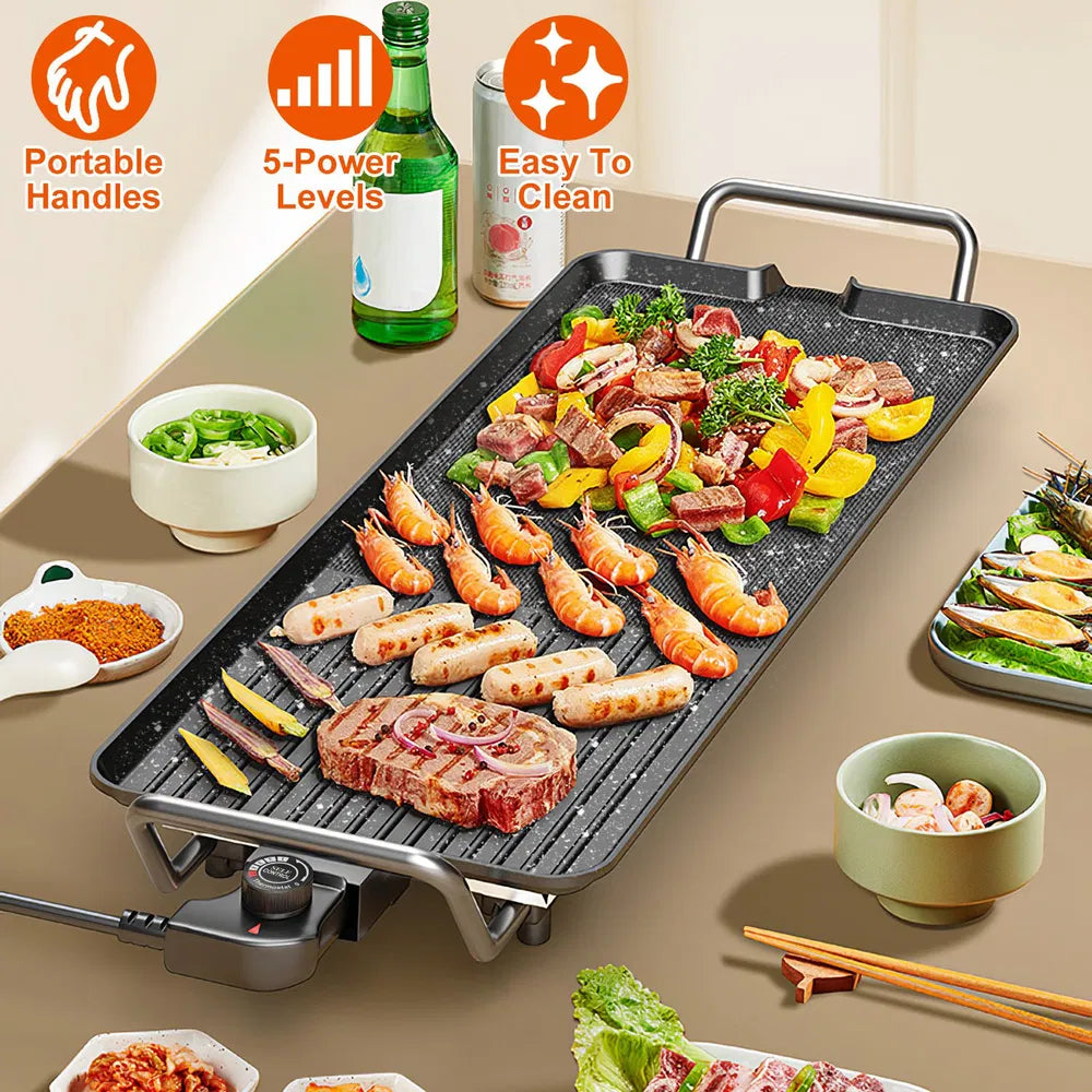 Electric Barbecue Grill Hot Plate Cooking BBQ Griddle Non-Stick Table Top Grill Griddle For Indoor and Outdoor Camping and Picnic