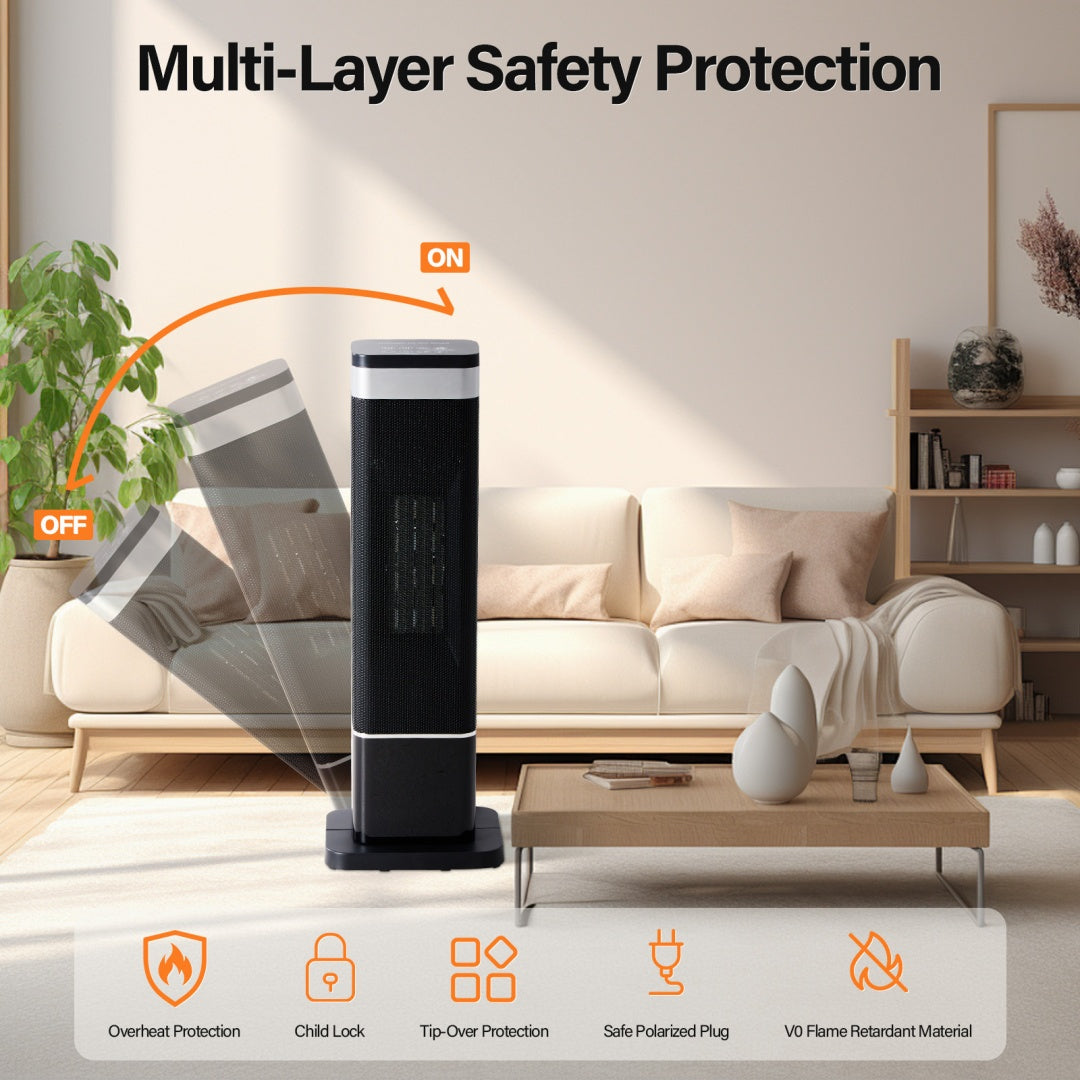 23inch Space Heater For Indoor Use, Portable Heater With 7 Light Colours